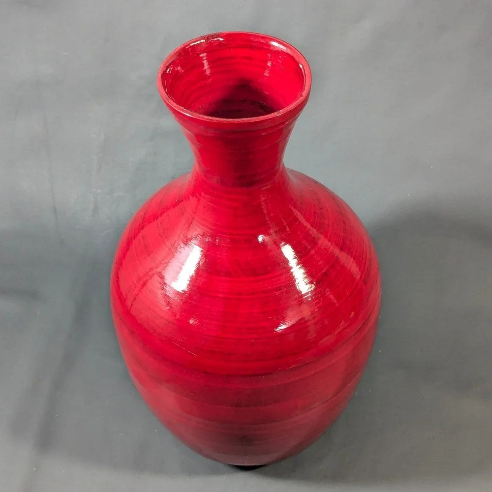 Red Glossy Lightweight Composite Vase 12in Modern Decor
